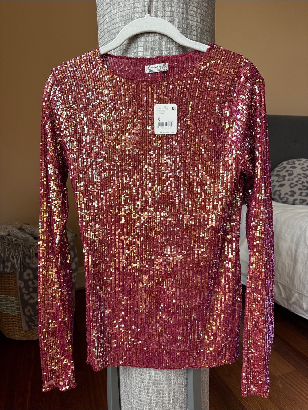 Free People Rose Gold Sequin Long-Sleeve Top